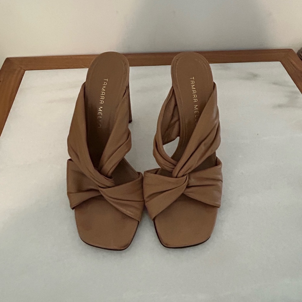 Tamara Mellon Tan Heels with Sophisticated Design